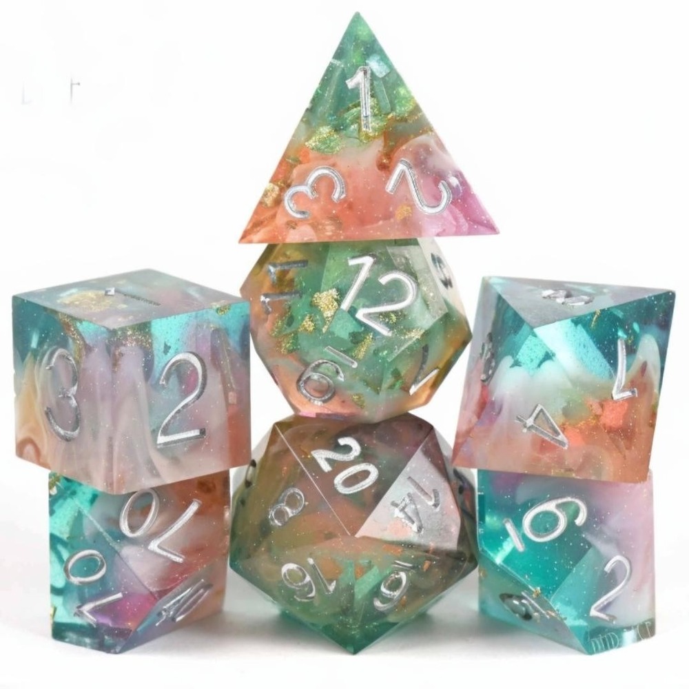 DND Dice Set - Coral Reef - 7 Handmade Resin Dice - Fantasy RPG Tabletop‎ Gaming